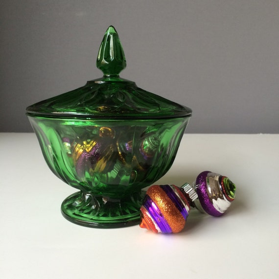 Emerald Green Indiana Glass Candy Dish Vintage by OwliceandStone