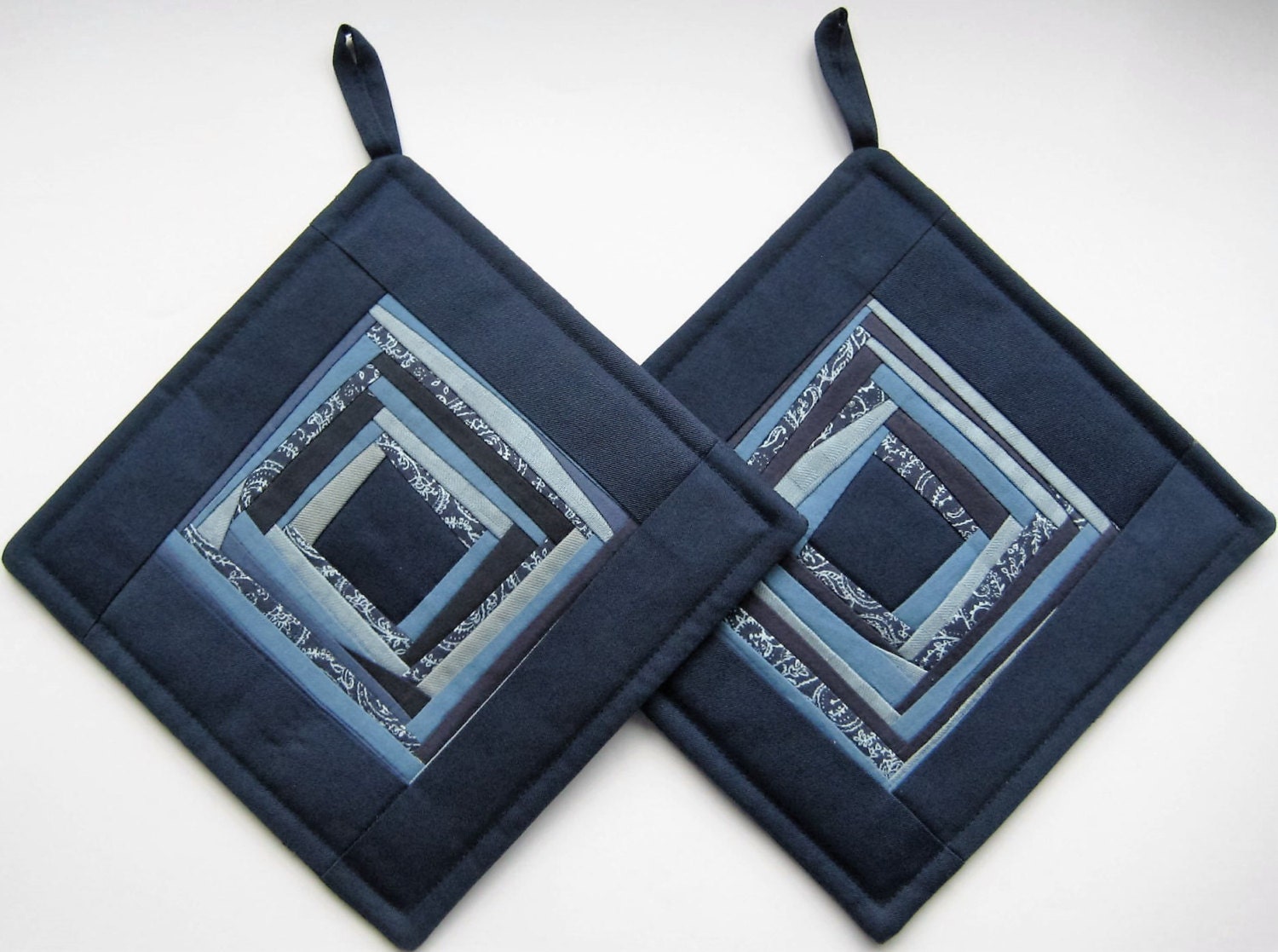 Quilted Pot Holders Blue Potholder Navy by DzintrasPatchworkArt