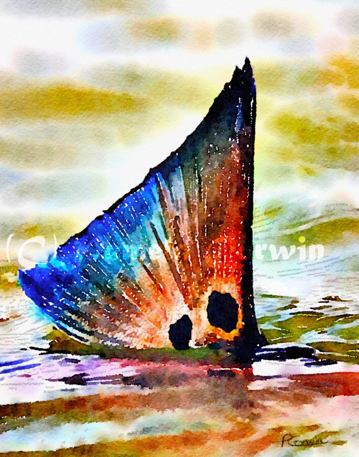 red drum tailing print in watercolors red fish with blue tail red drum tailing print in watercolors red fish with blue tail