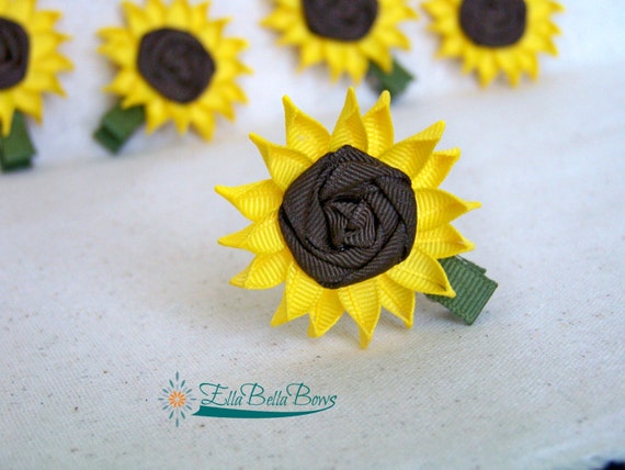 Sunflower Ribbon Sculpture Hair Clip, rolled center