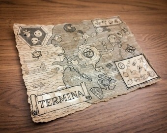 Zelda Map, Termina Map, Hyrule Map, Legend of Zelda, Majoras Mask, Ocarina of Time, New, Aged, English or Hylian