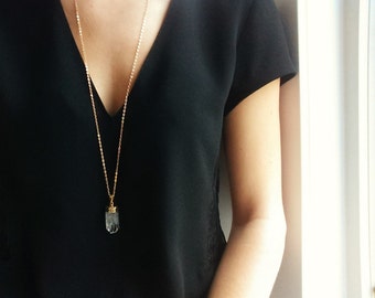 Gold Crystal Quartz Necklace | Modern Necklace Long Crystal Necklace, Long Necklace, Crystal Pendant Necklace, Boho Necklace Quartz Crystal
