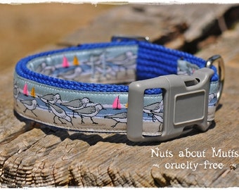 Seagulls ribbon dog collars Medium to X-Large