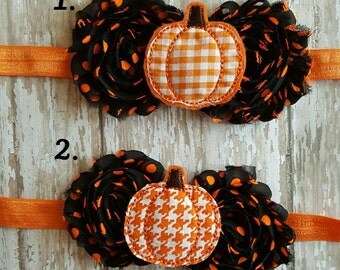 Pumpkin headband, Halloween headband, baby headband, toddler headband, newborn, black and orange headband, shabby chic flower headband,