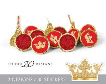 Instant Download Royal Red Hershey Kiss Stickers, Prince or Princess Baby Shower Kiss Labels, Printable Gold Royal Candy Stickers #66E