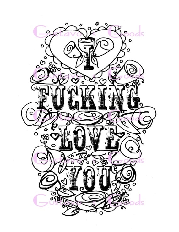 Adult Coloring Page Valentine's Day Curse swear sheet