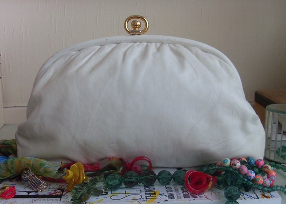 Vintage White/Off White Leather Clutch Bag White Leather