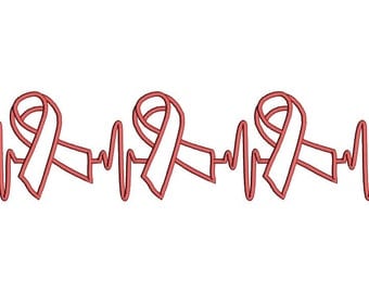 EKG Breast Cancer Awareness Month machine embroidery design. EKG awareness design. Heartbeat awareness ribbon machine embroidery design