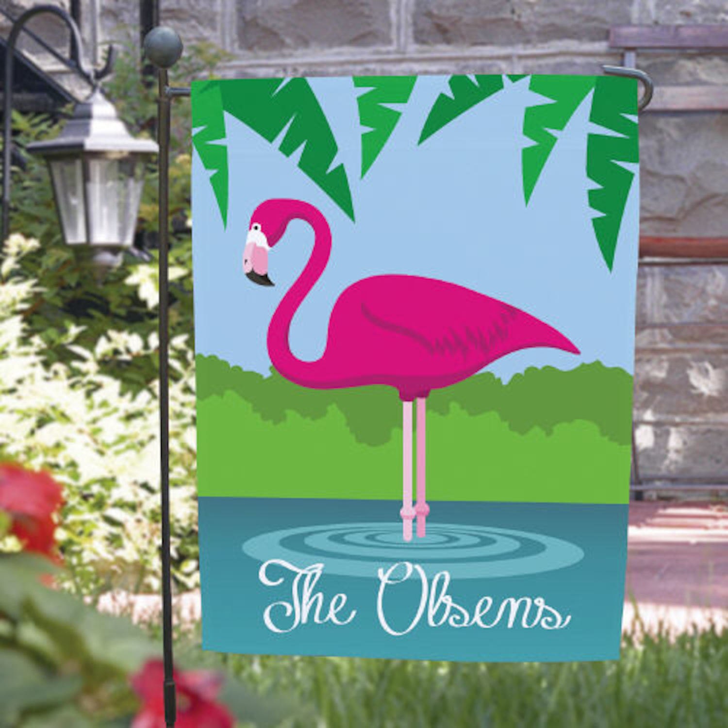 Personalized Pink Flamingo Garden Flag