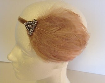 Vintage flapper dress, gatsby headband, 1920s headpiece black feather headpiece, flapper costume, great gatsby dress, hair jewelry, vintage,