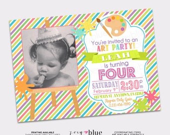 Painting Party Invitation Birthday Art Party Invitation Birthday Invitation Typographic Modern Invitation Striped Colorful Digital File
