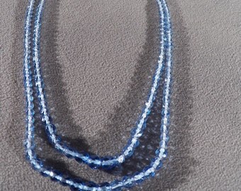 Vintage Czech. Fancy Faceted Multi Round Shaped Blue Glass Bead 20 "Necklace **RL