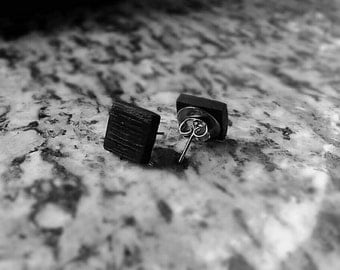 Handmade Black Square Stud Earrings Fossil Bog Oak Silver 925 Eco Friendly Made in Italy Minimalist line