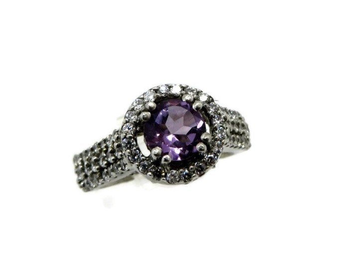 Amethyst and Topaz Ring, Vintage Sterling Silver Engagement Ring, Bridal Jewelry, Size 5