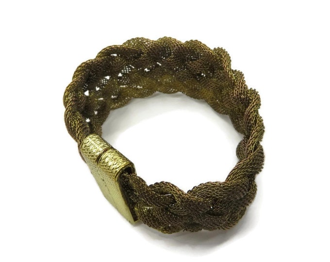 Vintage Braided Gold Mesh Bracelet, Magnetic Clasp Bracelet