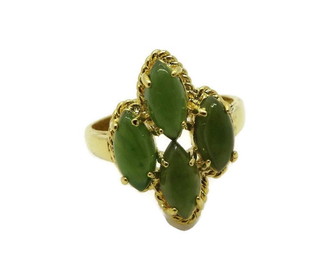 Vintage Faux Jade Gold Plated Multistone Ring, Size 6.5