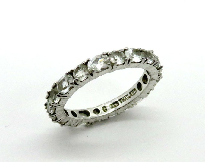 Sterling Silver Ring, CZ Eternity Ring, Wedding Band, Anniversary Ring, Bridal Jewelry, Vintage Jewellery, Size 8, Gift For Her