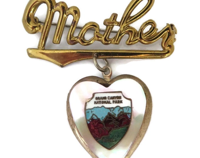 ON SALE! Vintage Mother Locket, Gold Tone Grand Canyon Souvenir MOP Locket Brooch