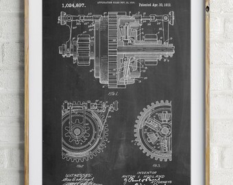 Mechanical Gearing 1912 Patent Poster, Industrial Art, Mechanical Engineer, Engineer Gift, Gears, PP0953