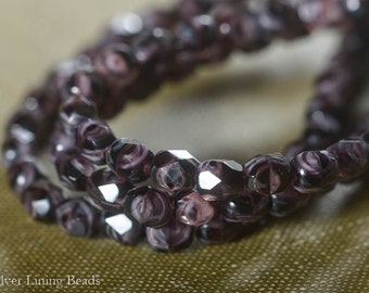 Midnight Plum (50) - Firepolished Czech Glass Bead - 4mm - Faceted Round