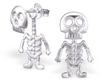 925 Sterling Silver Halloween Skeleton Front to Back Stud Earrings - ESAPS221
