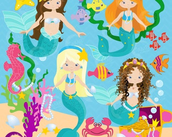 Mermaid clipart, commercial use, vector graphics, digital clip art, digital images, AMB-205