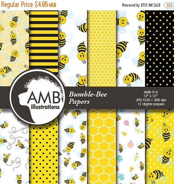 80%OFF Bumble bee digital papers Bee papers by AMBillustrations