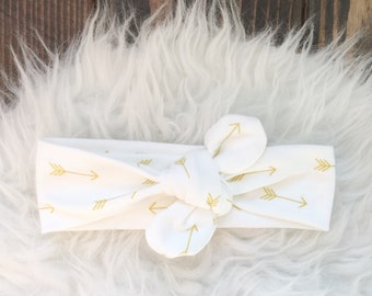 Gold Knot Headband/ Organic/Gold Arrow Headband/Gold Arrow, Headband, Gold Turban Headband, Infant Headband, Adult headband