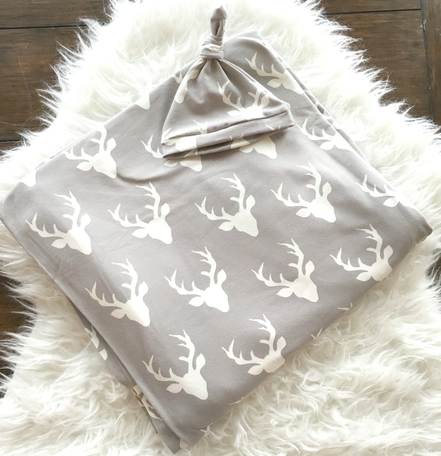 Gray Deer swaddle/ Gray Deer blanket/Deer/Gray/ Baby