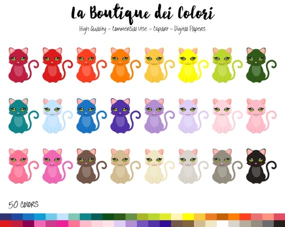 50 Rainbow Cat Clip art Cute Digital illustrations PNG pet