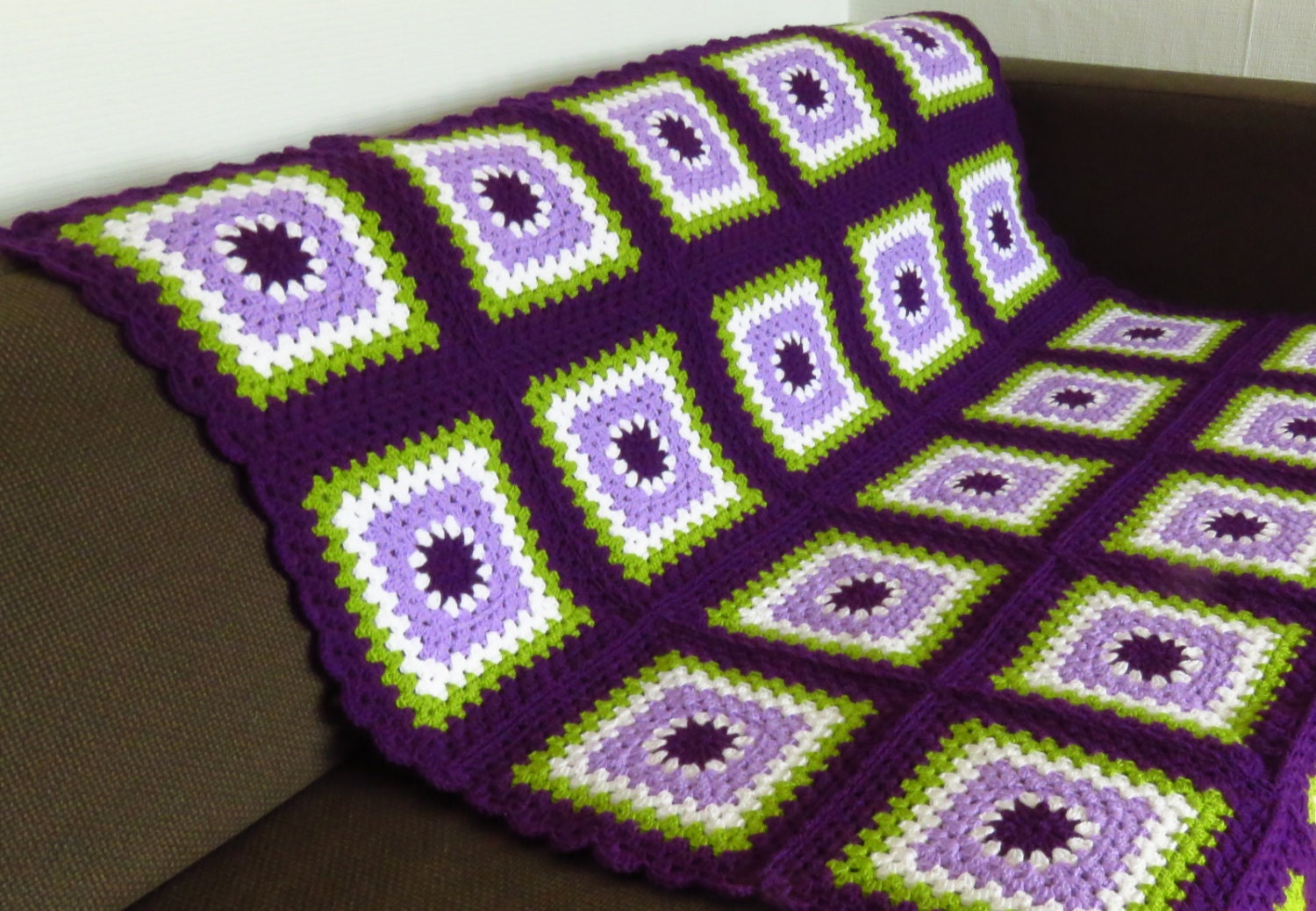 Purple Throw Blanket Purple Crochet Blanket Green by PhoenixSmiles