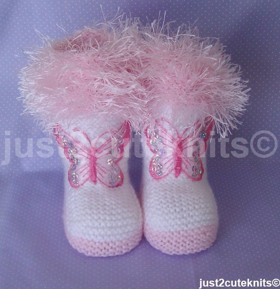 Items similar to Hand Knitted Designer Baby Girl Knee High Booties