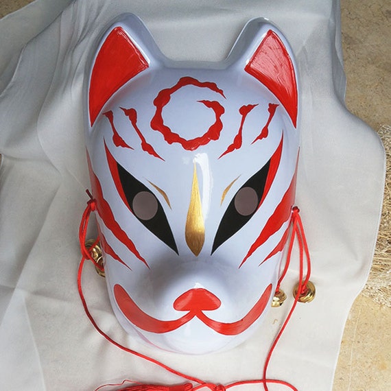 Full Face Hand-Painted Japanese Fox Mask Kitsune Cosplay