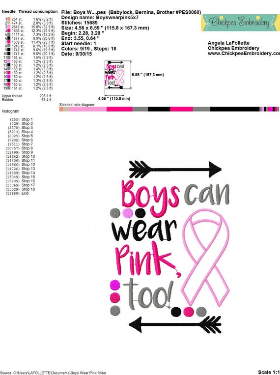 Embroidery Design Boys Can Wear Pink Too Appliqué 7345