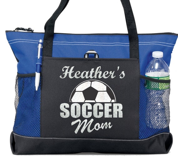 Large 20 SOCCER MOM Sports Bag with white glitter Soccer