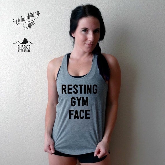 Resting gym face gray racerback tank by wandering type and shark's bites of life
