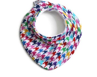 Baby bandana bib, baby bib, bandana bib, scarf bib, baby shower gift, baby girl bib, drool bib, baby girl gift, rainbow houndstooth bib
