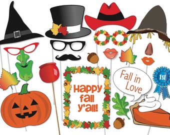 Fall Party Photo booth Props Set - 20 Piece PRINTABLE - Fall Party, seasons, Harvest party, Halloween, Autumn party