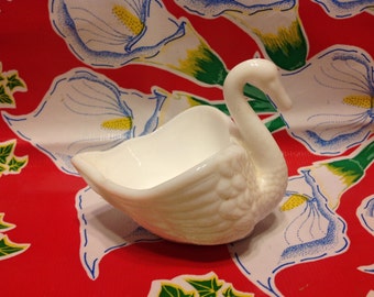 Vintage Imperial milk glass swan candy dish or container