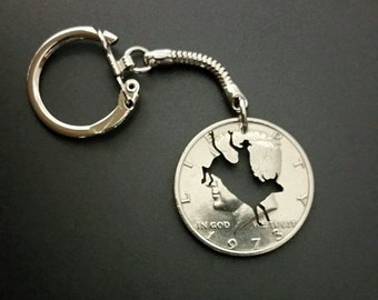 Bull Rider Keychain cut by hand from a half dollar coin jewelry