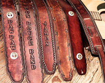 Personalized GUITAR STRAP, Leather Guitar Strap, Handtooled leather, Musician gift, Made in the USA, Name or Initials Engraved Free!