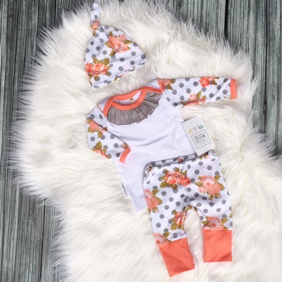 Newborn Take Home Outfit Baby Girl Floral by SnugAsaBugClothes