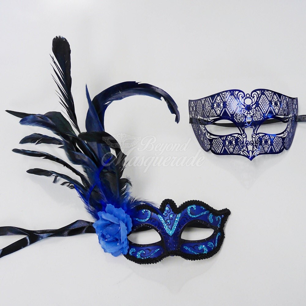 His And Hers Couples Masquerade Mask Set Royal Blue Masquerade