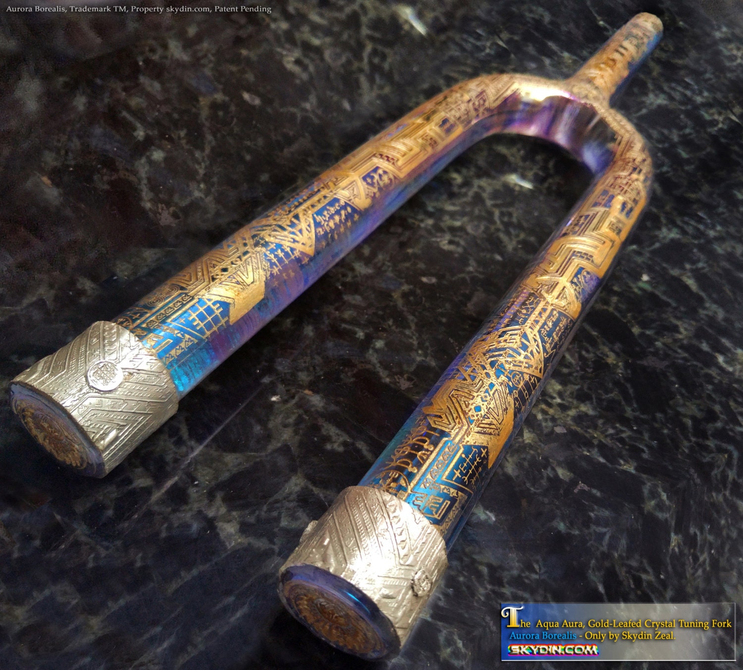 Aqua Aura Quartz Crystal Tuning Fork 24k Gold Handmade Sound