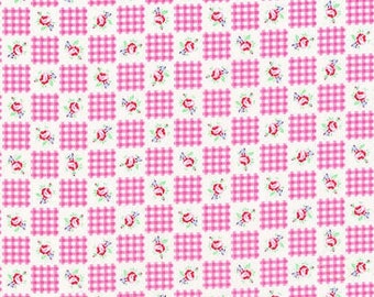 Sale - Lecien Flower Sugar Fall 2013, Half Yard, Pink Gingham and Roses, Japanese