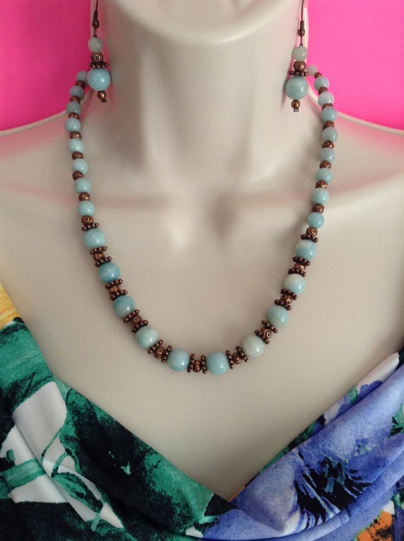 Gemstone and Copper Bead Necklace Set with gorgeous Blue Amazonite ...