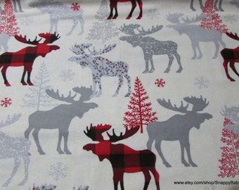 Christmas Flannel Fabric - Moose Check - 1 yard - 100% Cotton Flannel