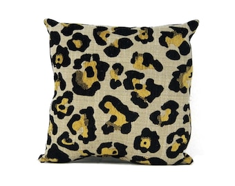 Decorative Leopard Print Black Vegan Leather Pillow