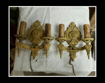 Pair of Antique Art Deco Sconces Lighting Fixtures Lamps