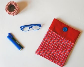 Red pink Ipad cover/red fabric Ipad sleeve/tablet case/Ipad case with pocket/padded case/travel accessories/modern case